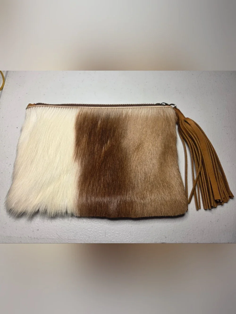 Kulu South Africa Genuine Springbok Hair & Leather Tassel Clutch Pouch